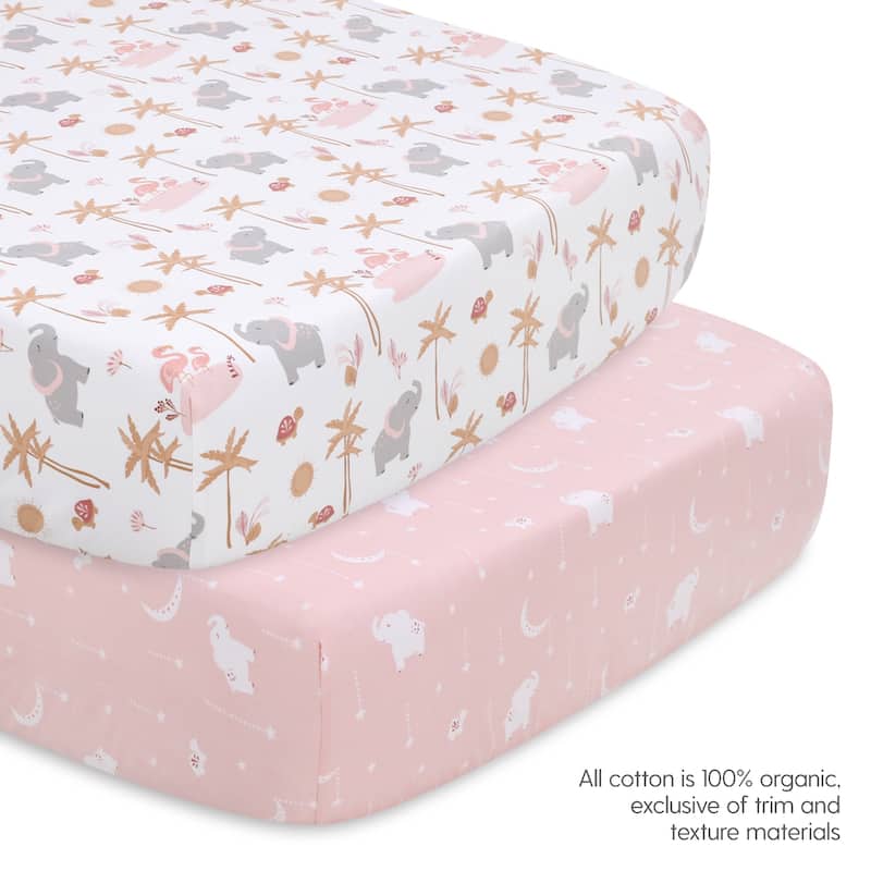 The Peanutshell Organic Cotton Crib Bedding Set for Baby Girls, Safari Oasis, 4 Pieces