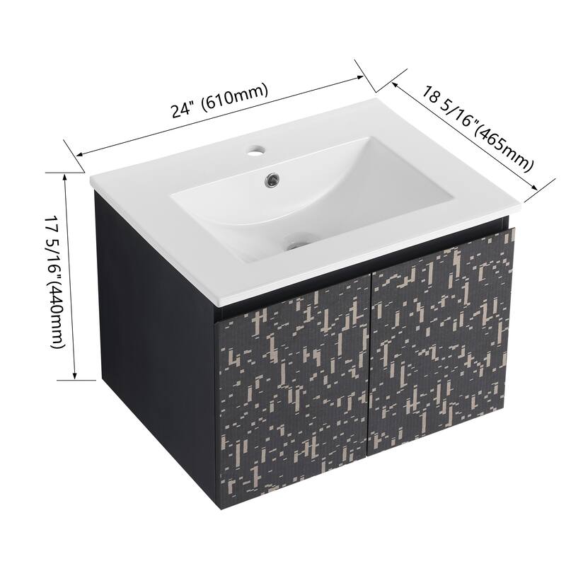 24" Floating Wall-Mounted Bathroom Vanity with Soft-Close Doors, Ceramic Sink, Eco-Friendly Plywood Base