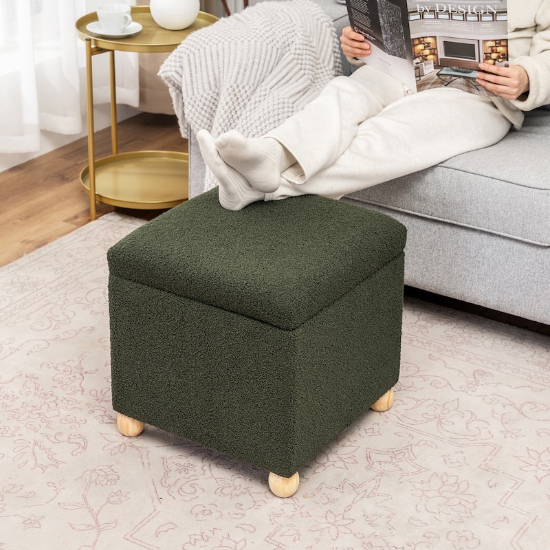Adeco Floral Printed Linen Cube Storage Ottoman Footrest Footstool