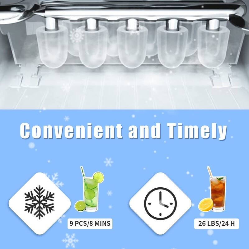 Ice Maker, 9 Cubes Ready in 8 Minutes, Quick Ice Making for Home