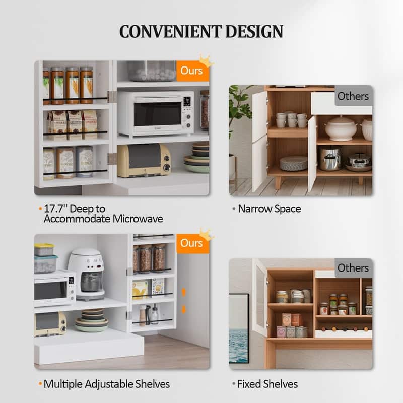 White Kitchen Storage Cabinet Pantry Cabinet with 2 Doors and Adjustable Shelves