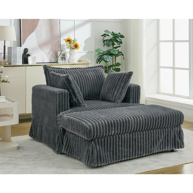 47.7" Oversized Corduroy Chaise Longue with Ottoman