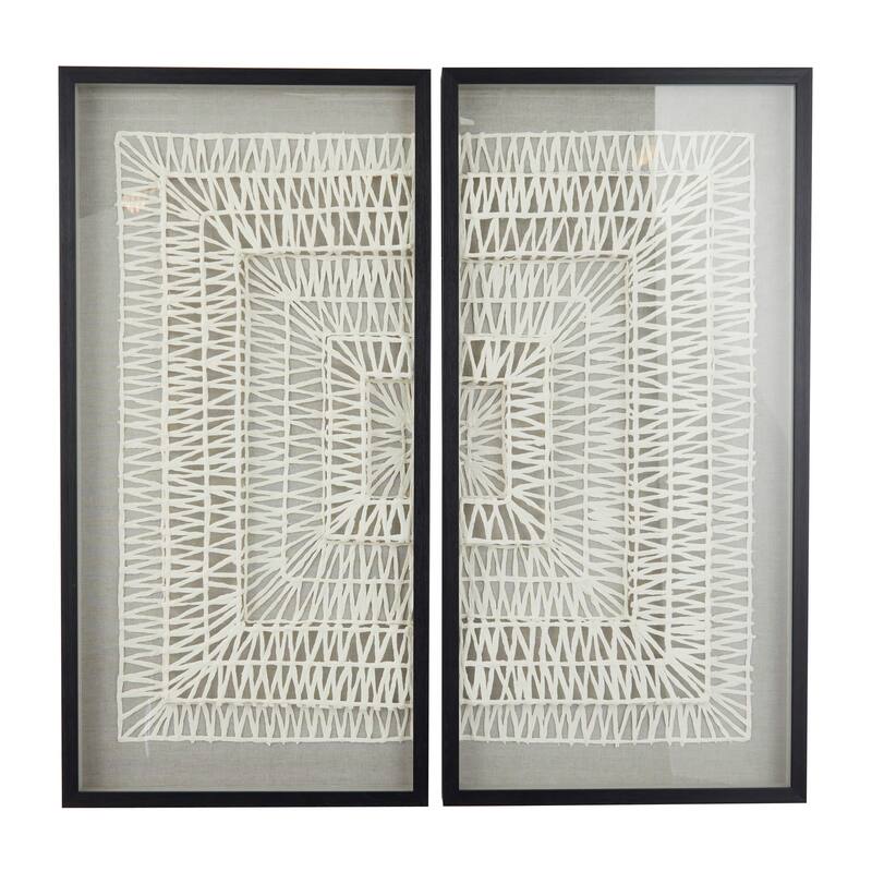 Paper Geometric Handmade 3D Origami Shadow Box with Black Frame - Set of 2 White - Roche River Decor