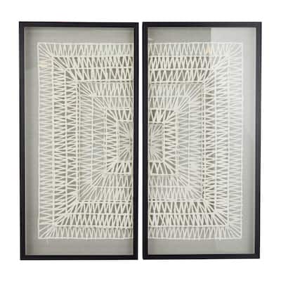 Paper Geometric Handmade 3D Origami Shadow Box with Black Frame - Set of 2 White - Roche River Decor