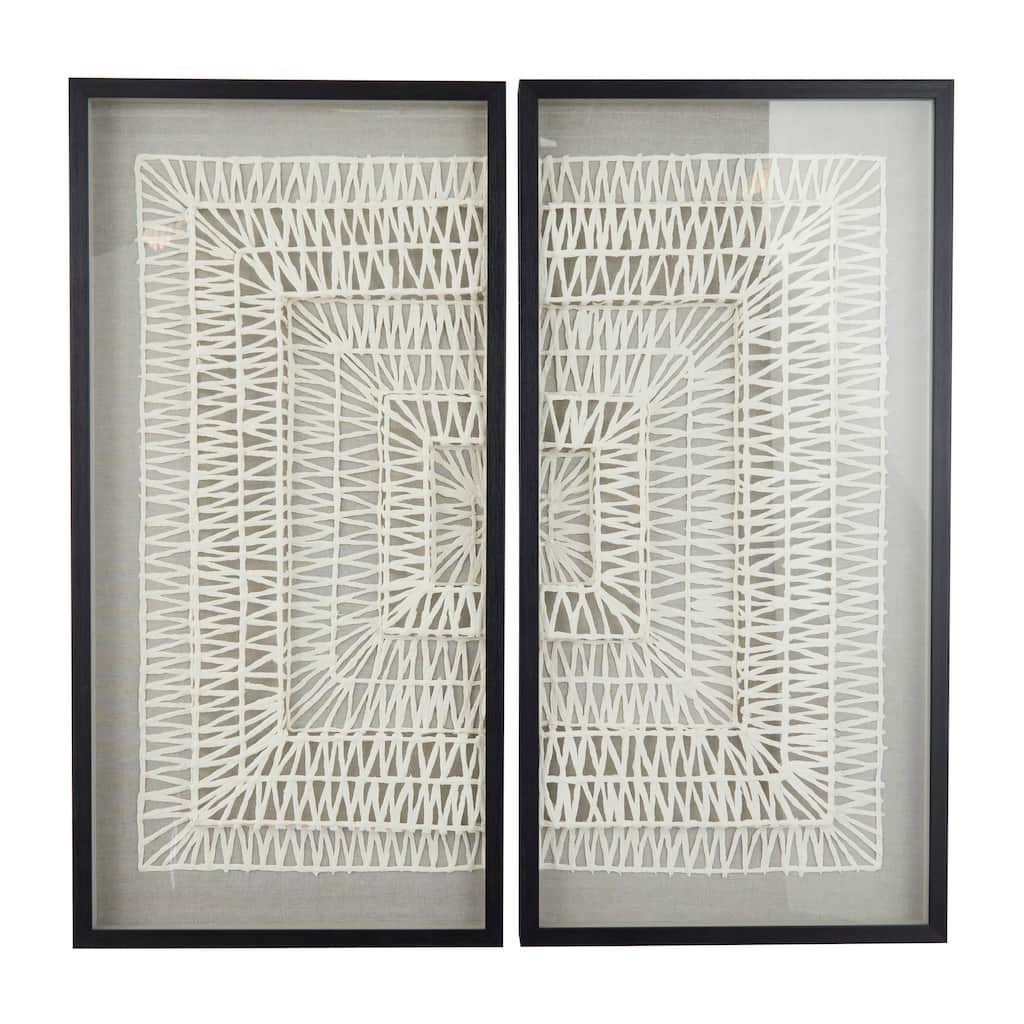 Paper Geometric Handmade 3D Origami Shadow Box with Black Frame - Set of 2 White - Roche River Decor