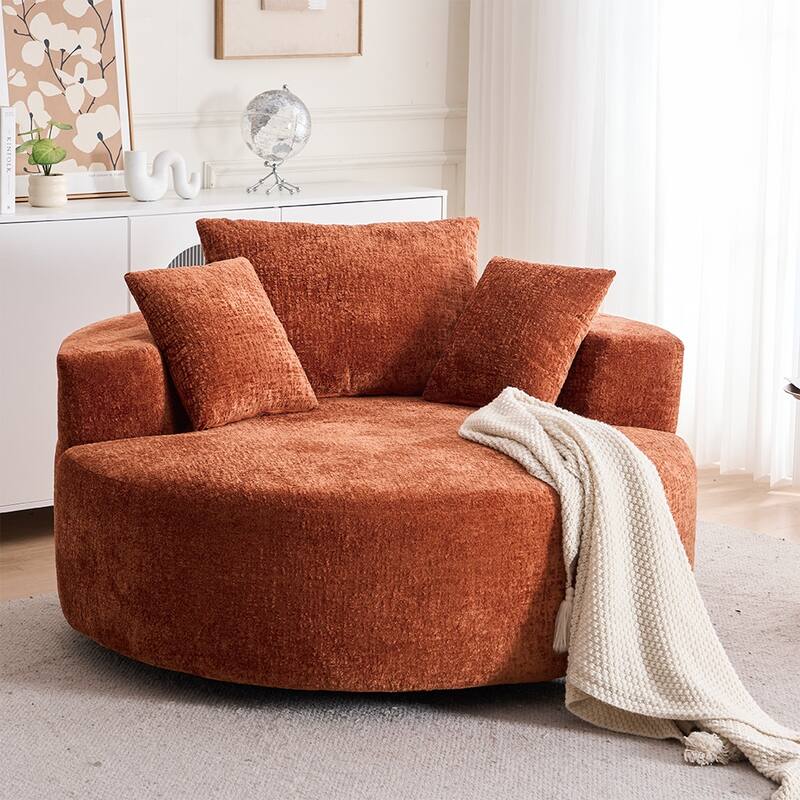 Round Accent Chair, 360 Swivel Chenille Barrel Chair, Fluffy Modern Sleeper For Living Room, Bedroom,Reading Room And Lounge