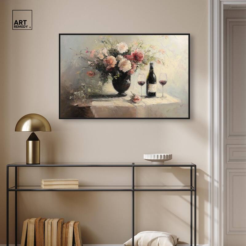 Roses and Red Wine Canvas by Art Remedy