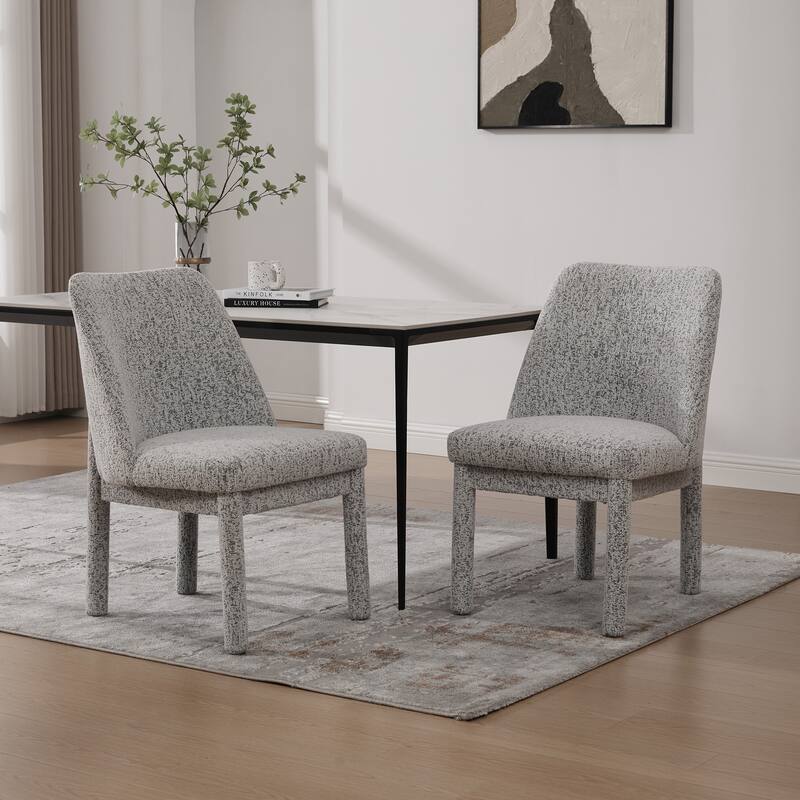 Upholstered Dining Chairs Set, Modern Dining Room Chairs Chenille Side Chairs with Curved Backrest, Armless Living Room Chair - White Black Set of 2