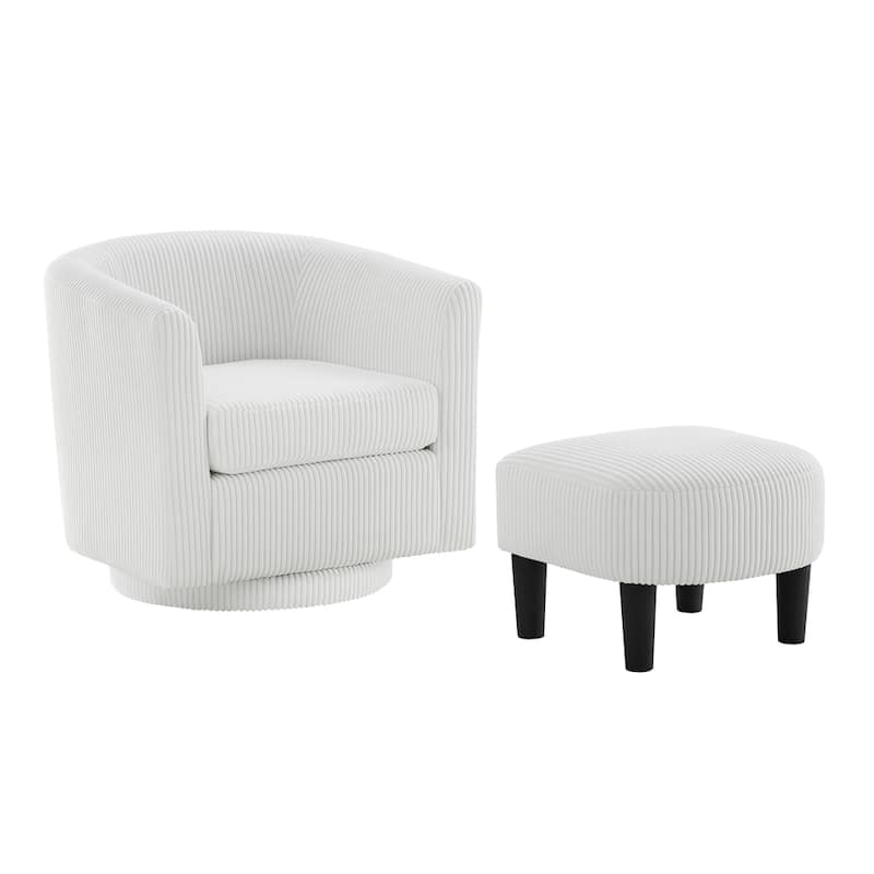 Swivel Accent Single Sofa Chair with Ottoman - White Fabric