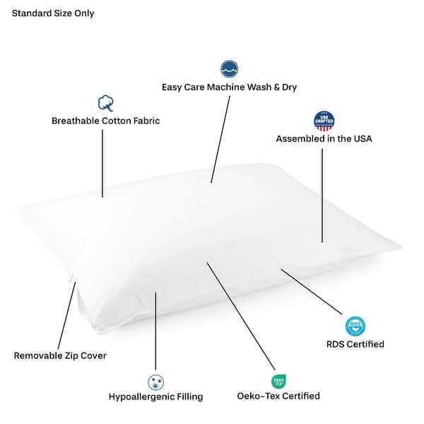 Soft White Goose Down Hypoallergenic Stomach Sleeper Pillow Bed Bath