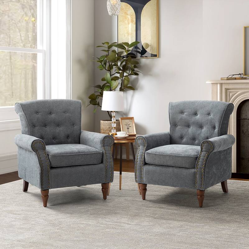 Indiges Comfy Upholstered Accent Armchair with Tufted Back Set of 2 for Bedroom Reading Office