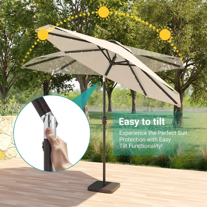 BONOSUKI Patio 10Ft LED Market Umbrellas With Solar Lights, Table Umbrella for Patio and Outdoor With Tilt Button