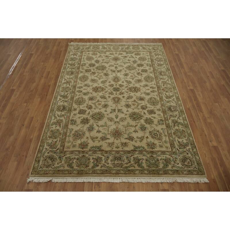 Hand Knotted Oriental 100% Wool Carpet Traditional All-Over Beige & Ivories Agra Area Rug - 8' 10'' X 6' 0''