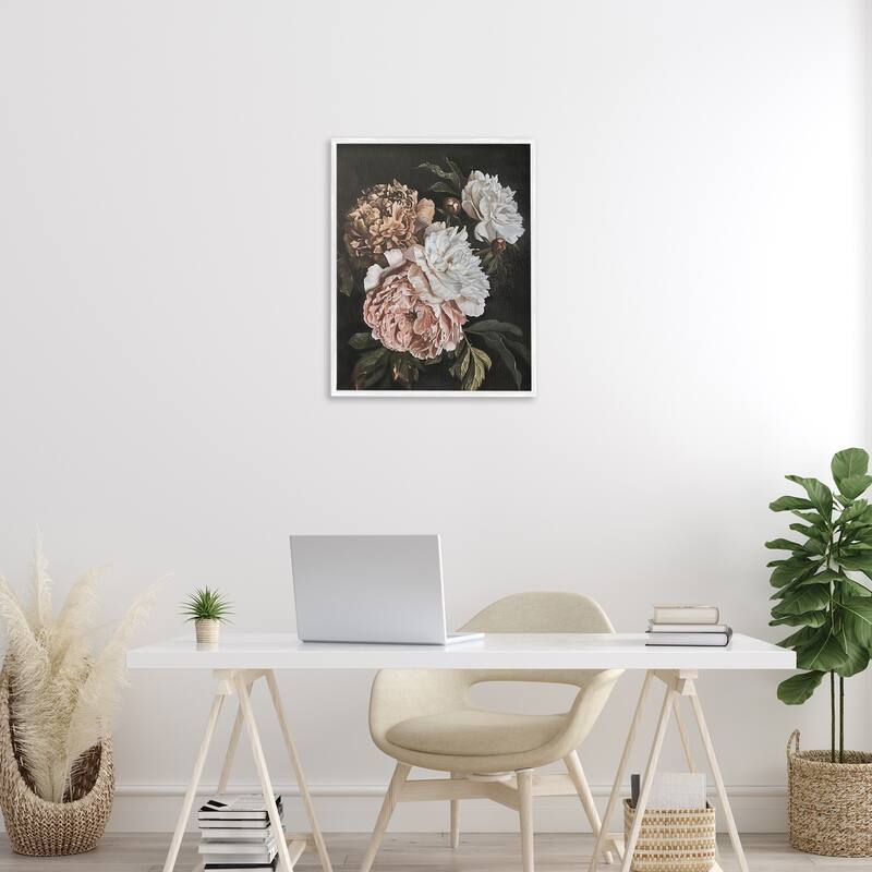 Stupell Moody Peonies on Black Framed Giclee Art Design By Arlington Prints