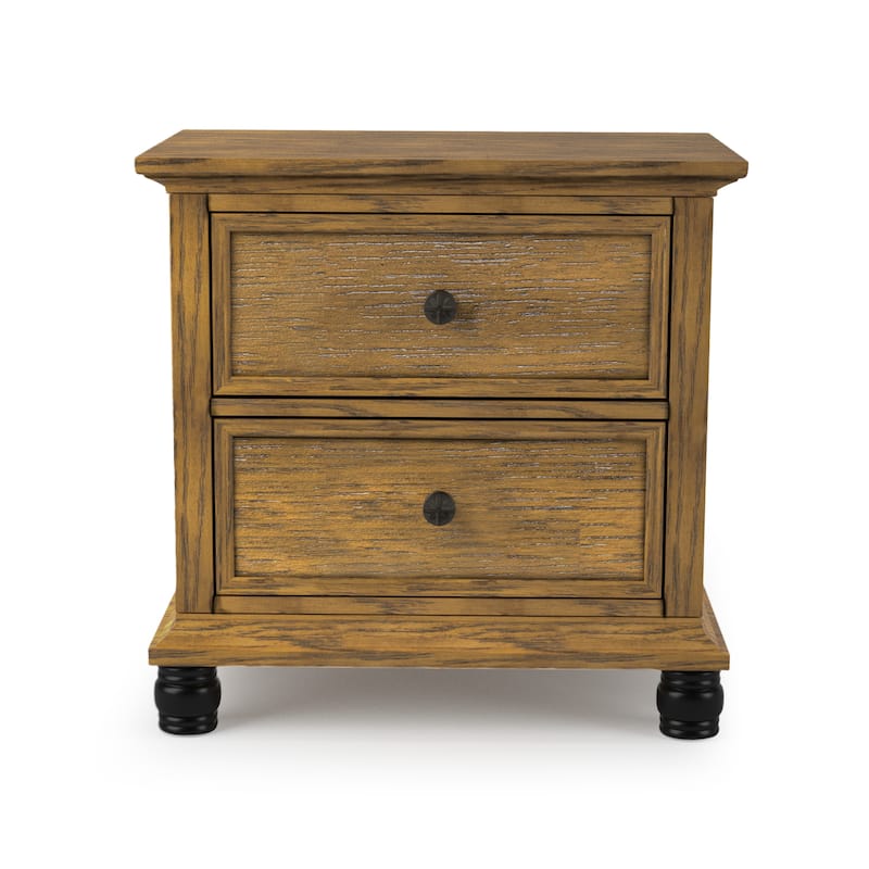 Hivo Transitional Oak Solid Wood 2-Drawer Nightstand by Furniture of America