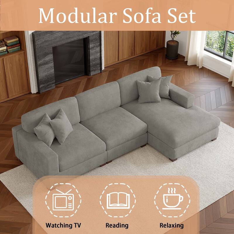 Modern Oversized Chenille Modular Sectional Sofa With Chaise