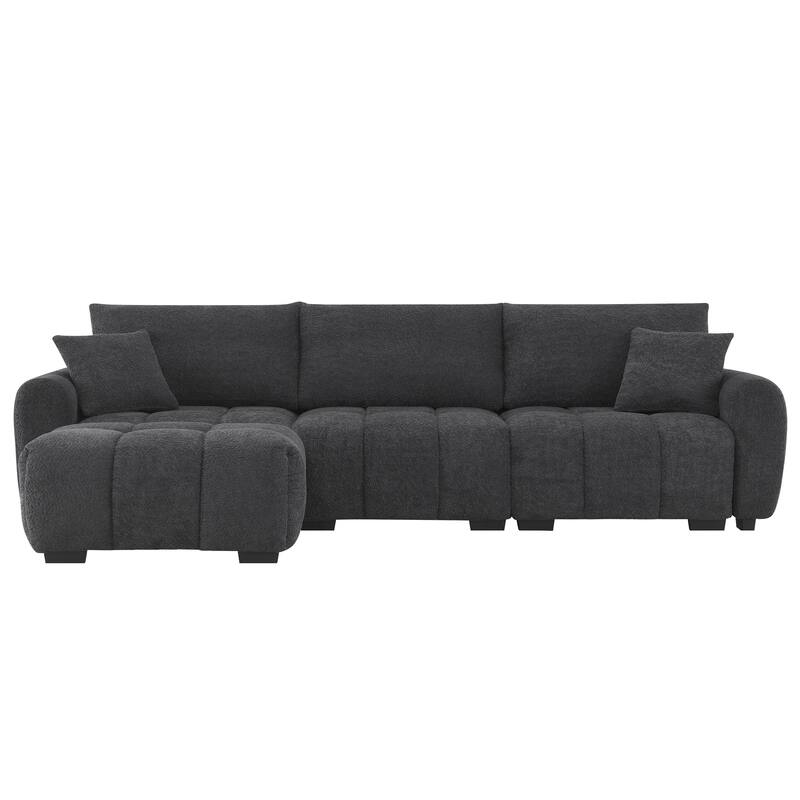 Oversized Modular Sofa, 110" Sectional Sofa with Movable Ottoman, 2 Throw Pillows, 4 Seat Pull-line Design Couch for Living Room