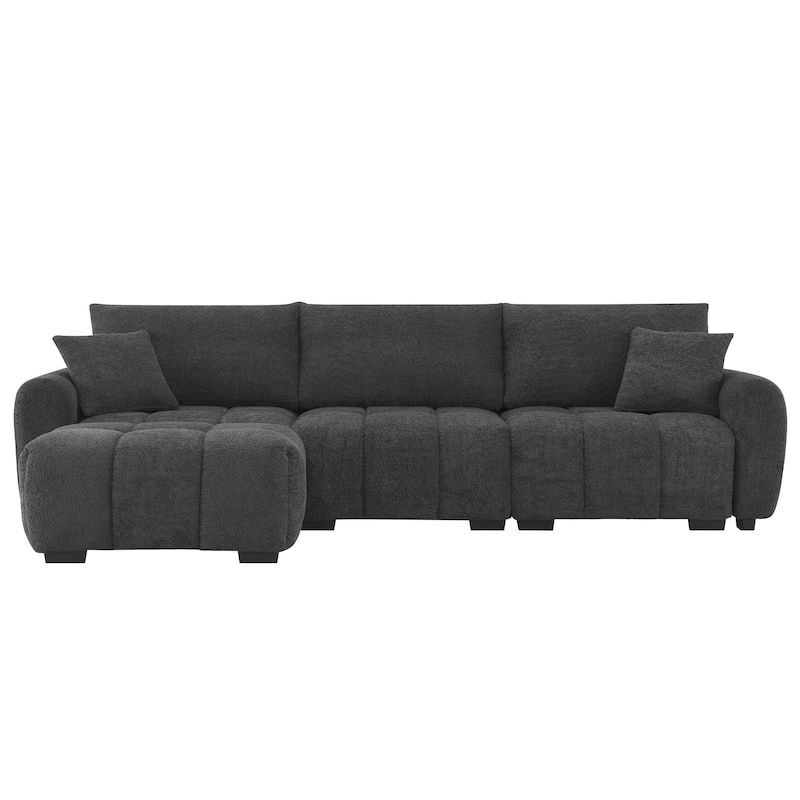 Vertical Tufting Sectional Sofa L Shape Modular Couches with Ottoman Chaise, Boucle Fabric Lounge Recliner Sofa