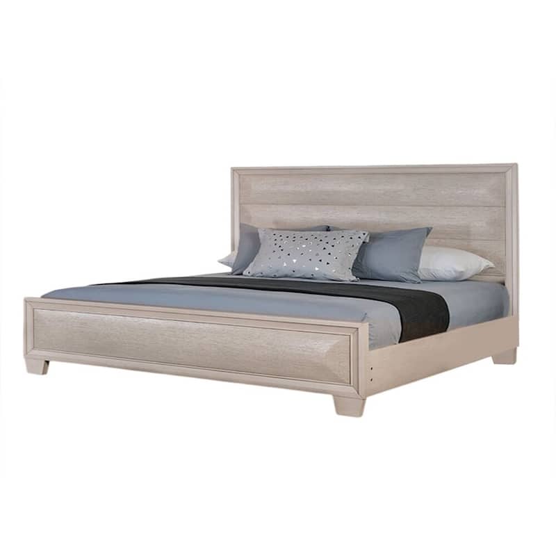 Nitz Queen Bed, Paneled White Oak Wood Headboard, Beveled Fronts