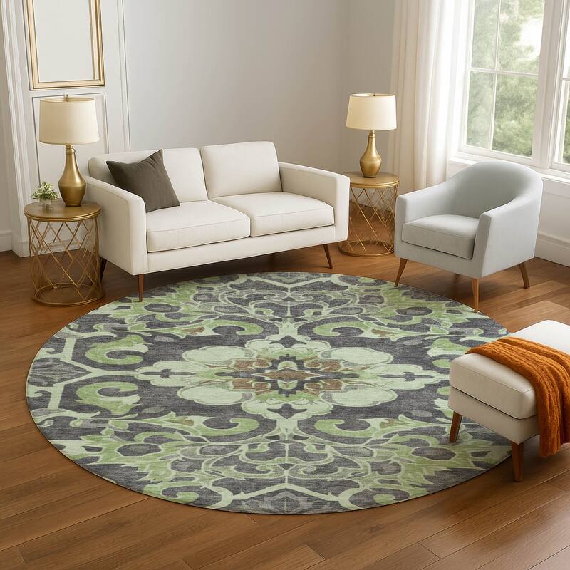 Premium Washable Super Soft Raj Traditional Mayfield Rug - Aloe - 8' x 8'