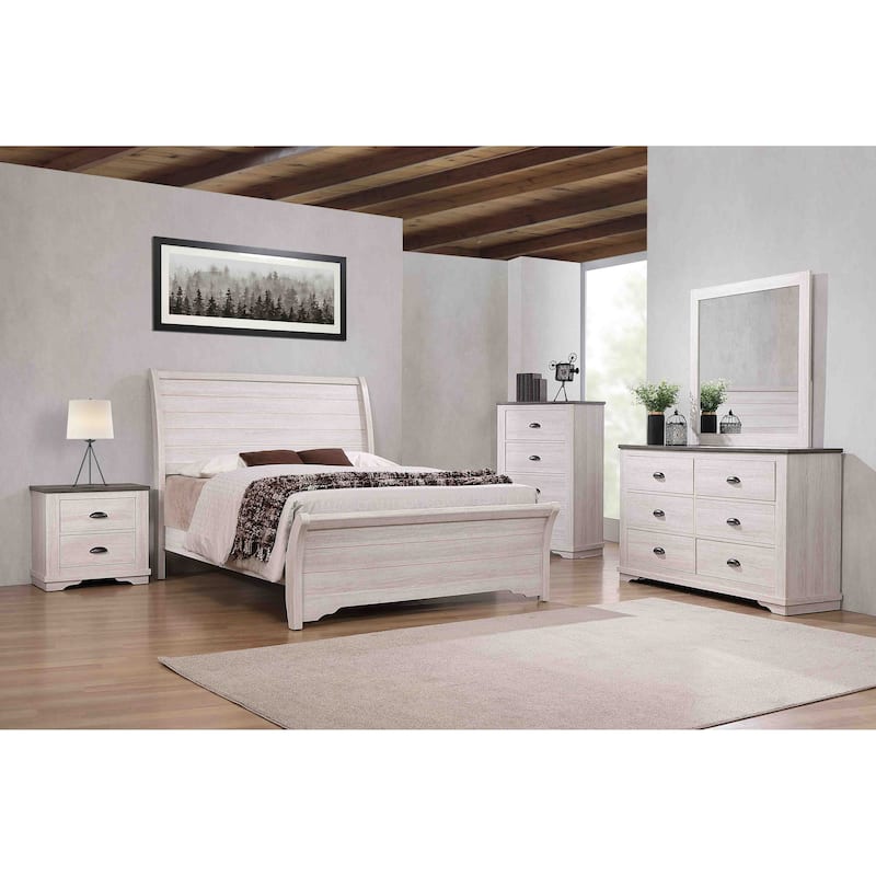 Contemporary Queen Sleigh Bed with Sloped Headboard, Chalk Gray Finish, Simple Assembly