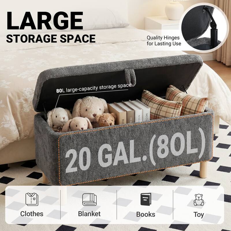 Upholstered Storage Ottoman Bench with Large Hidden Storage Fabric End of Bed Bench