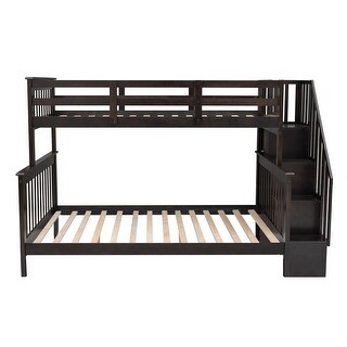 Espresso Stairway Twin-Over-Full Storage Bunk Bed With 3-Tier Shelves ...