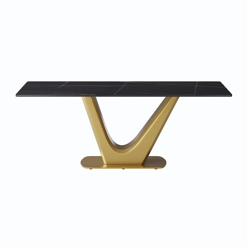 V Shape Pedestal Modern Marble Dining Table Slate Kitchen Table