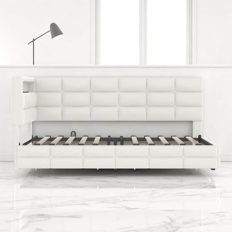 Modern Twin Daybed with Built-in Charging Station, LED Headboard Lights, and Storage Drawers