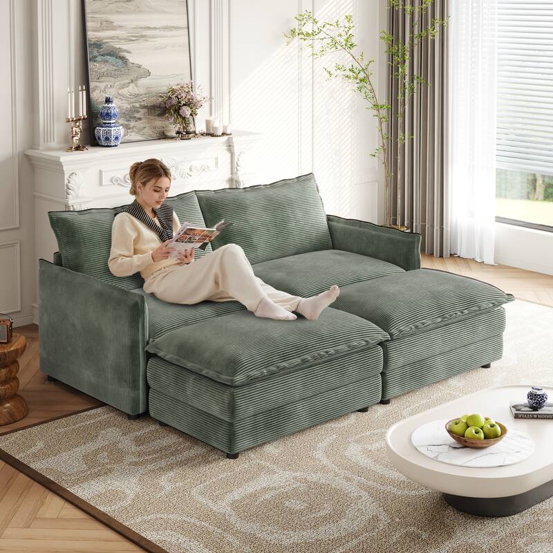 Loveseat Sectional Sofa Couch Deep Seat Cloud Sofa with 2 Ottomans