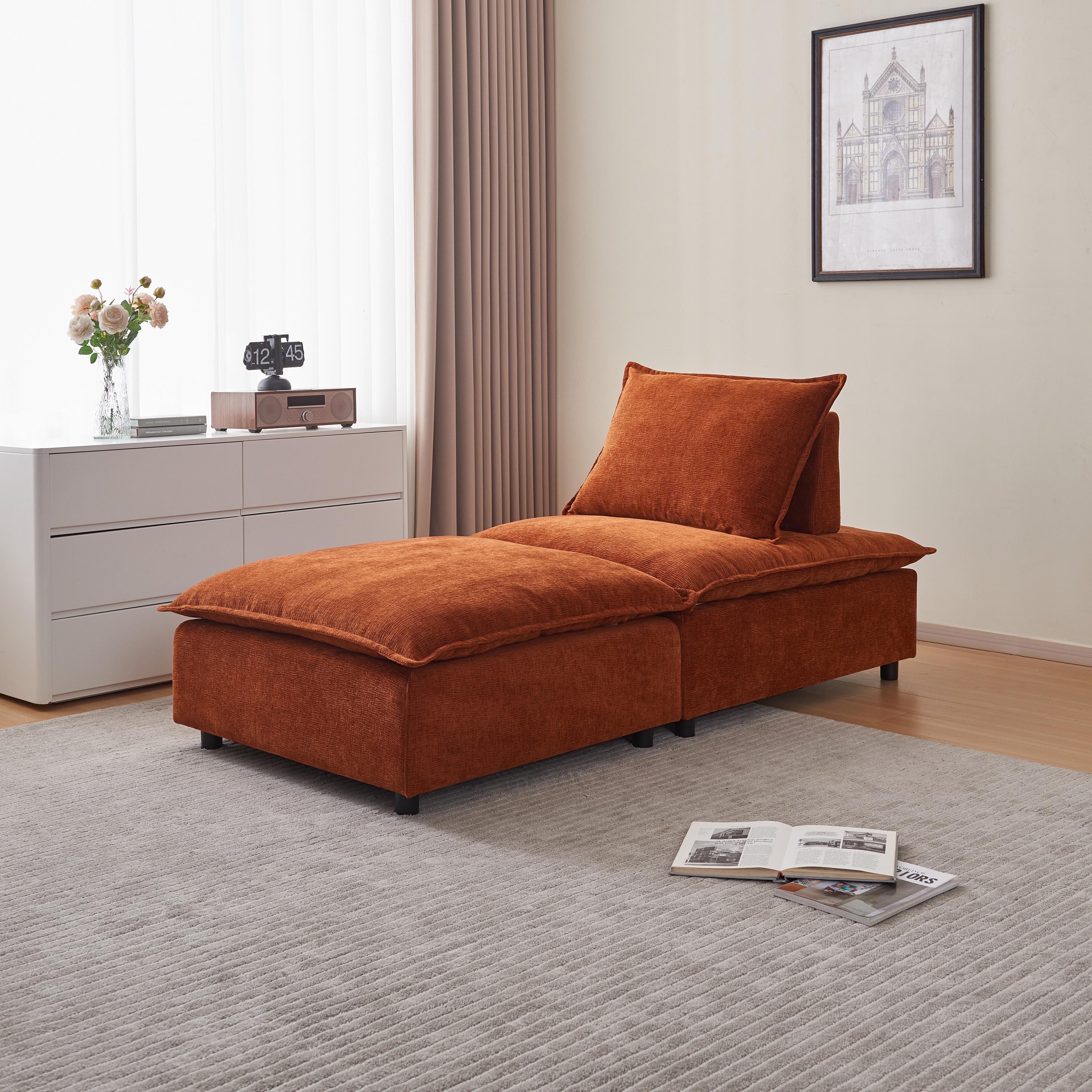 Modern Reading Chair, Orange Corner Lounge Chair Single Sofa Chair Accent Chair Compact Seat for Living Room, Office