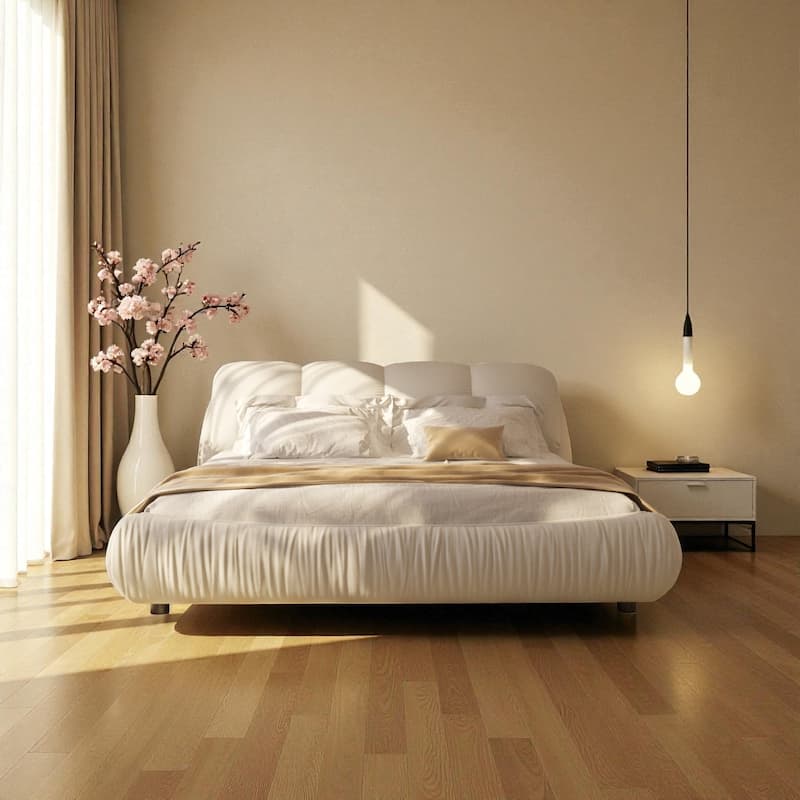 Queen/King Size Luxury Upholstered Platform Bed with Oversized Padded Headboard, Solid Wood Frame & Adjustable Mattress Height