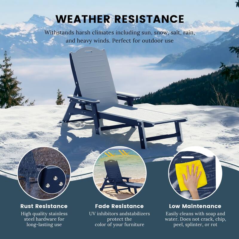 Brighton Outdoor 2-Piece Poly Reclining Chaise Set with Wheels & Cup Holder