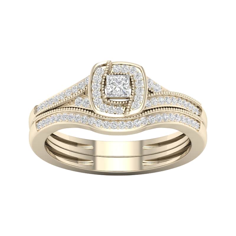 De Couer 10k Gold 1/3ct TDW Diamond Halo Bridal Set - 7 - Yellow