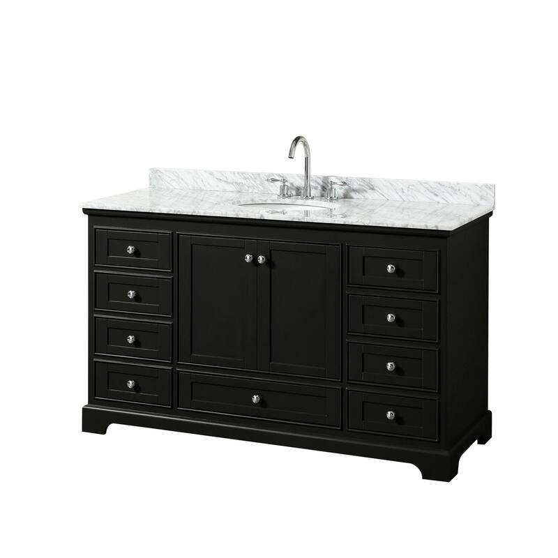 Wyndham Collection Deborah 60" Free Standing Single Vanity Set with - Dark Espresso / White Carrara Marble Top / - Espresso Finish