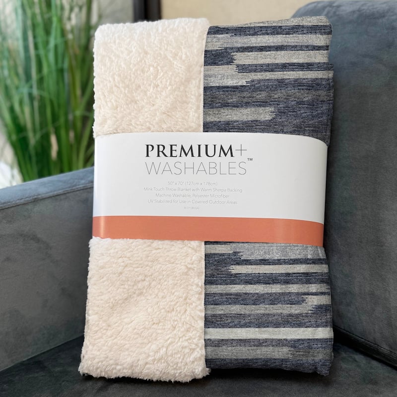 Premium Machine Washable ASB114 Modern Stripes Sherpa Throw Blanket