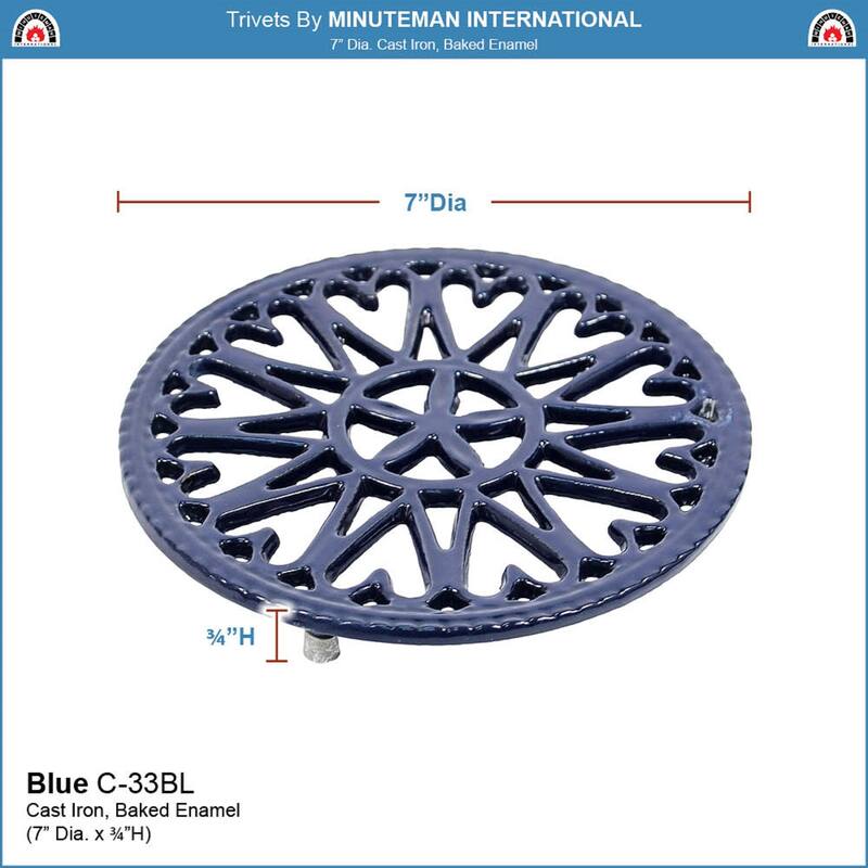Minuteman International Enameled Sunburst Round Trivet for Stoves, 7 Inch Diameter, Blue