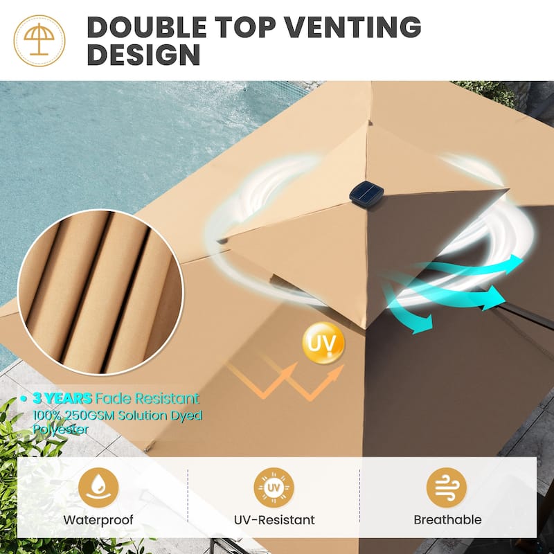 9 x11 FT Double Top LED Lighted Cantilever Patio Umbrella Rectangle with Base