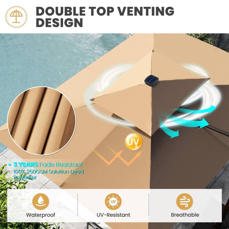 9 x 11 FT Outdoor Double Top LED Lighted Patio Cantilever Umbrella with Base Stand