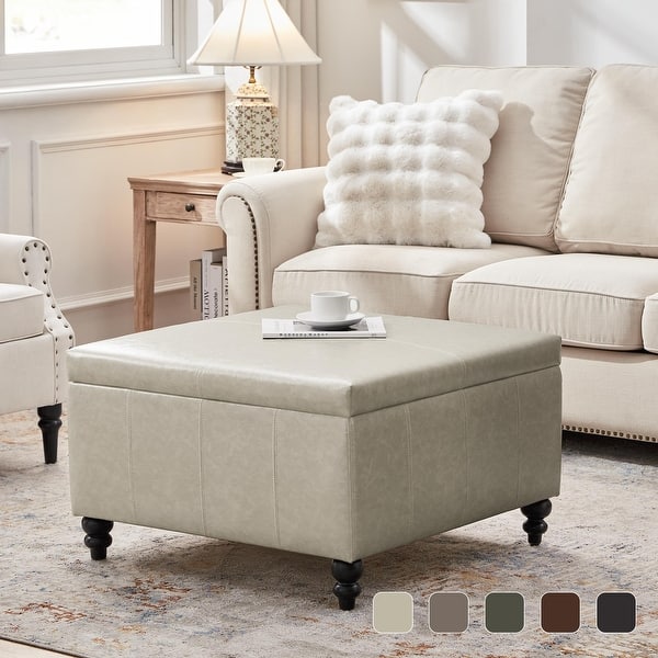 slide 2 of 54, Leather Square Storage Ottoman for Living Room, Brown/ Black 30"W x 30"D x 18.1"H