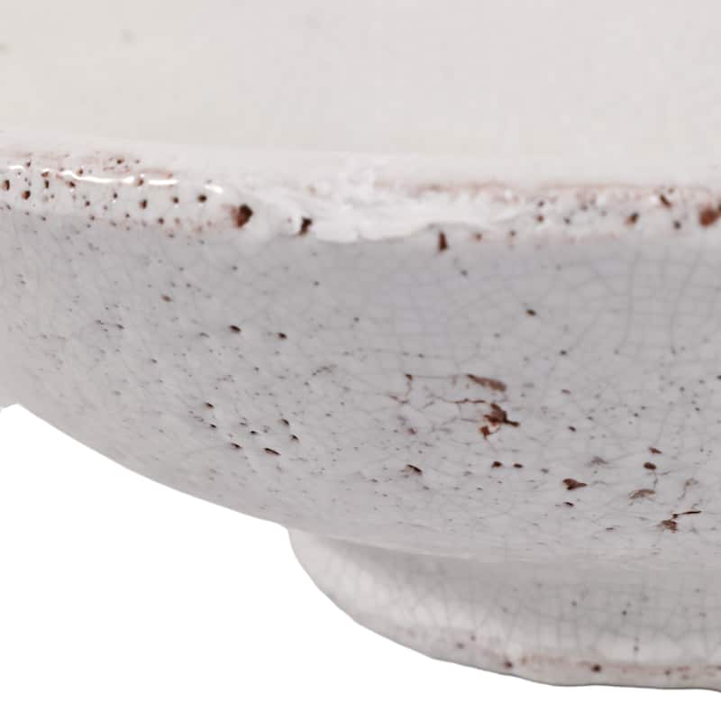 Decorative Bowl - White Terracotta Crackle Finish, 12 in. - 11.75"