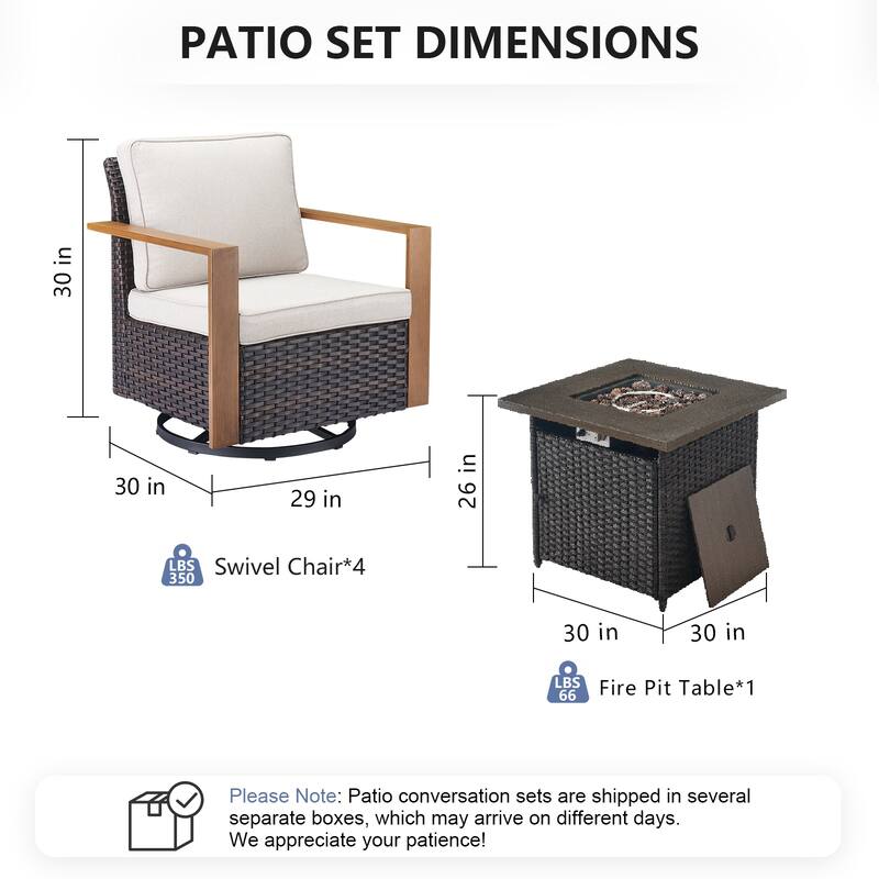 Pocassy Outdoor 30" Fire Pit Table with Sofa Swivel Chair Set