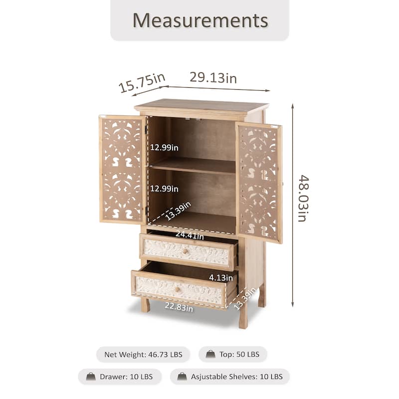 COZAYH French Country Storage Cabinet, Classic Carved Openwork Cupboard, Perfect for Living Room, Kitchen, Hallway