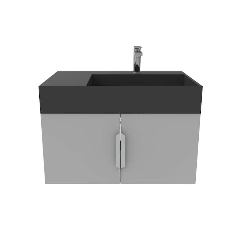 Amazon 30" Wall Mounted Bathroom Right Basin Vanity Set w/ Black Top - Brushed Nickel Finish - Grey