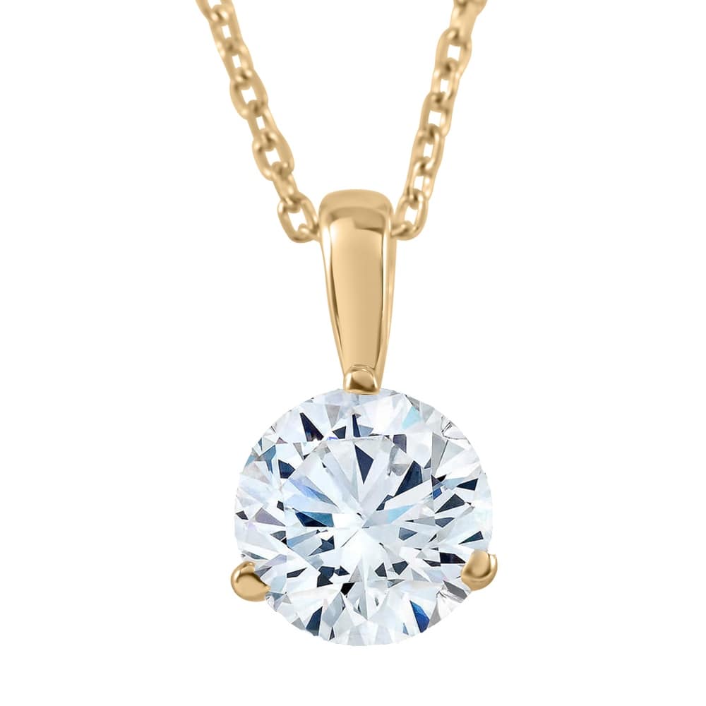 1/3Ct Diamond Solitaire Pendant Lab Grown Yellow Gold 3-Prong Necklace