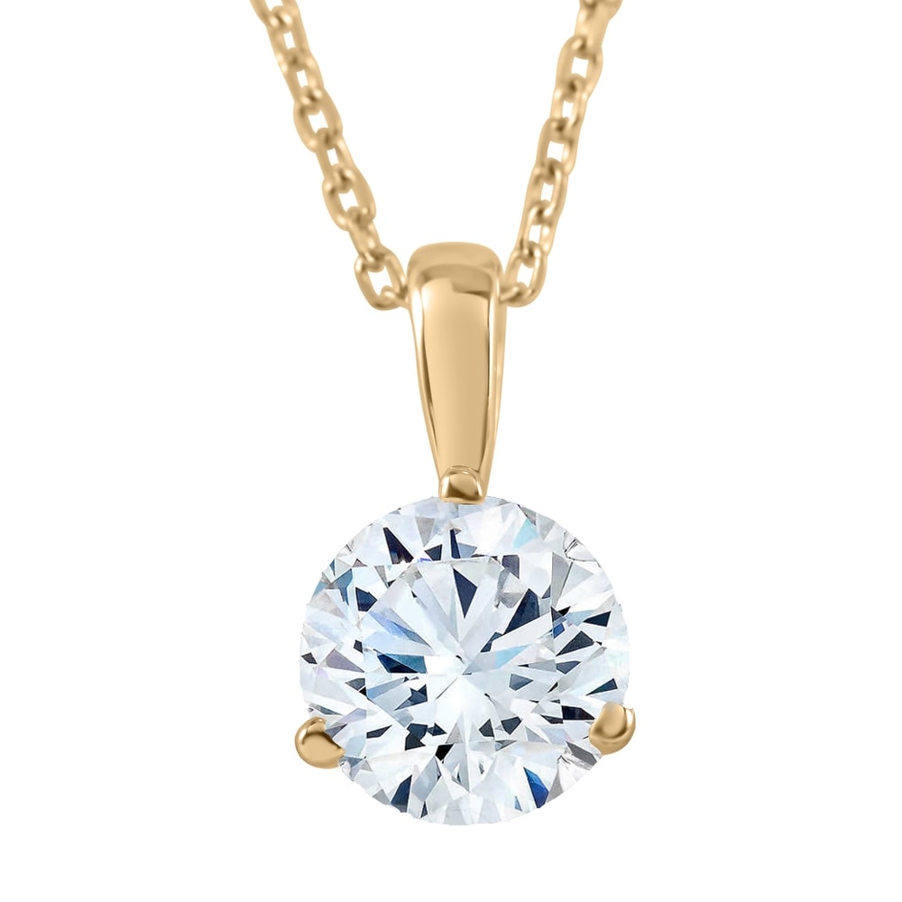 Bliss Diamond 1/3Ct Diamond Small Solitaire Pendant Lab Grown Yellow Gold 3-Prong Necklace