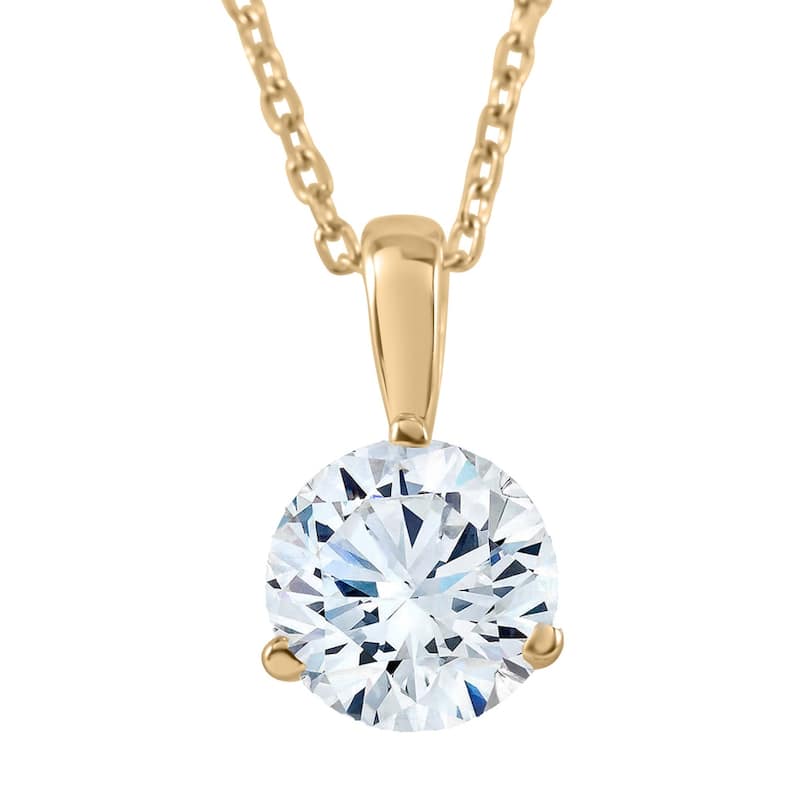Bliss Diamond 1/3Ct Diamond Small Solitaire Pendant Lab Grown Yellow Gold 3-Prong Necklace - Yellow - 18 Inch