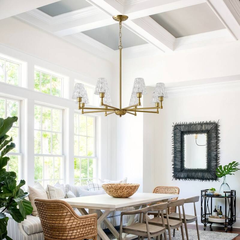 Adjustable Brass Chandelier Modern Mid-Century Pendant Light with Glass Shades for Dining Room Kitchen Island
