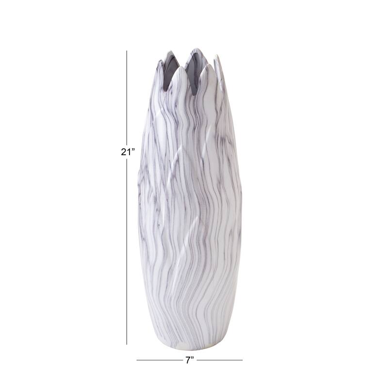 Ceramic Marbled Decorative Vase with Angled Edge Opening - White - Roche River Decor
