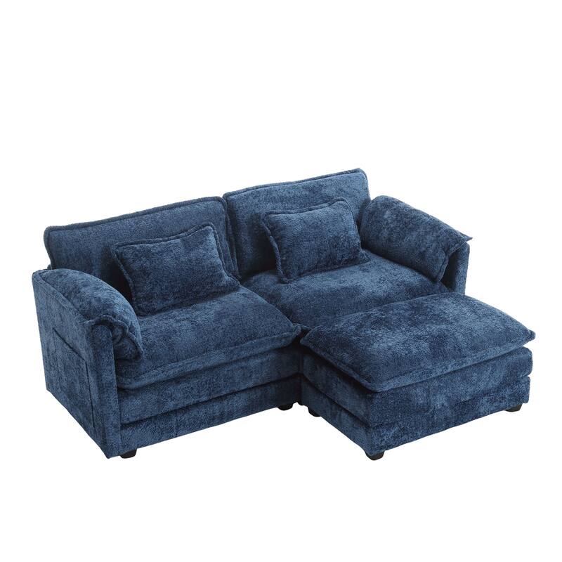 Chenille Double Sofa with Footstool, Removable Arms